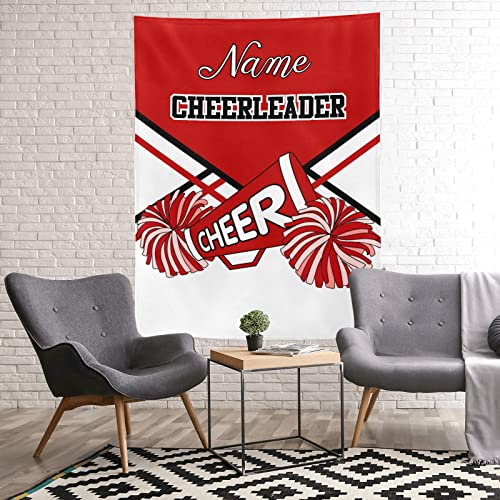 Cheerleader Red White & Black Personalized Blanket with Name Soft Fleece Throw Blankets for Men Women Birthday Wedding Gift 60X80 inch