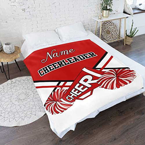 Cheerleader Red White & Black Personalized Blanket with Name Soft Fleece Throw Blankets for Men Women Birthday Wedding Gift 60X80 inch