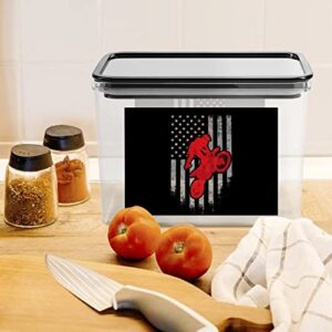Motocross Dirt Bike USA American Flag Storage Box Plastic Food Organizer Container Canisters with Lid for Kitchen