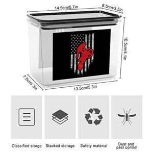 Motocross Dirt Bike USA American Flag Storage Box Plastic Food Organizer Container Canisters with Lid for Kitchen