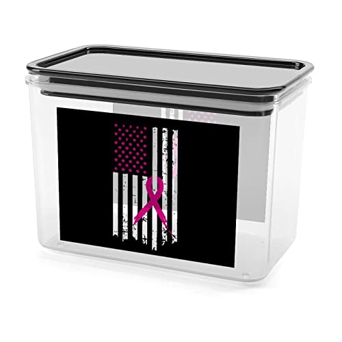 Pink Ribbon Breast Cancer Awareness Flag Storage Box Plastic Food Organizer Container Canisters with Lid for Kitchen