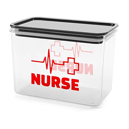 Nurse Heartbeat Red Cross Storage Box Plastic Food Organizer Container Canisters with Lid for Kitchen