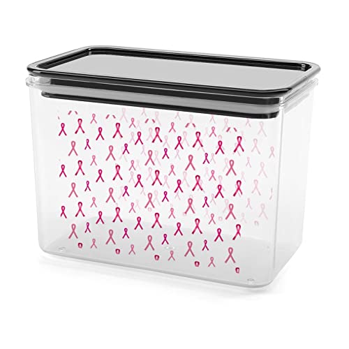 Breast Cancer Ribbon Storage Box Plastic Food Organizer Container Canisters with Lid for Kitchen