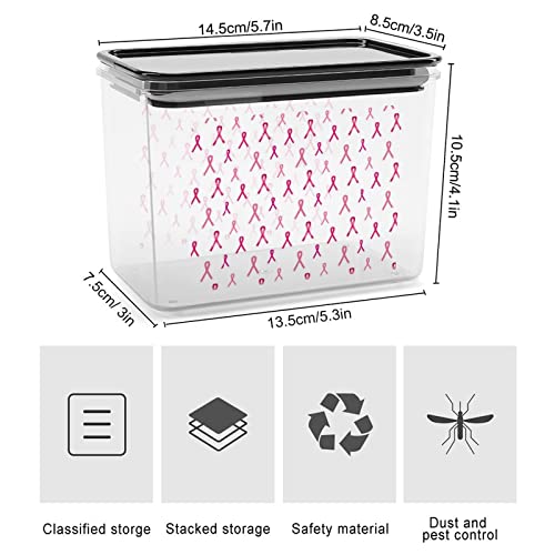 Breast Cancer Ribbon Storage Box Plastic Food Organizer Container Canisters with Lid for Kitchen