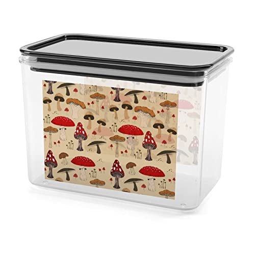 The Various Mushroom Art Storage Box Plastic Food Organizer Container Canisters with Lid for Kitchen