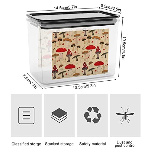 The Various Mushroom Art Storage Box Plastic Food Organizer Container Canisters with Lid for Kitchen