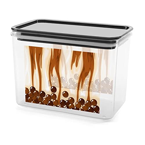 Bubble Tea in Brown Sugar Milk Tea Storage Box Plastic Food Organizer Container Canisters with Lid for Kitchen