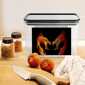 Two Dragon Heads in Fire Storage Box Plastic Food Organizer Container Canisters with Lid for Kitchen