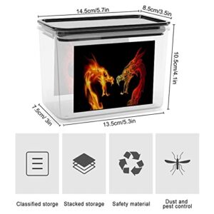 Two Dragon Heads in Fire Storage Box Plastic Food Organizer Container Canisters with Lid for Kitchen