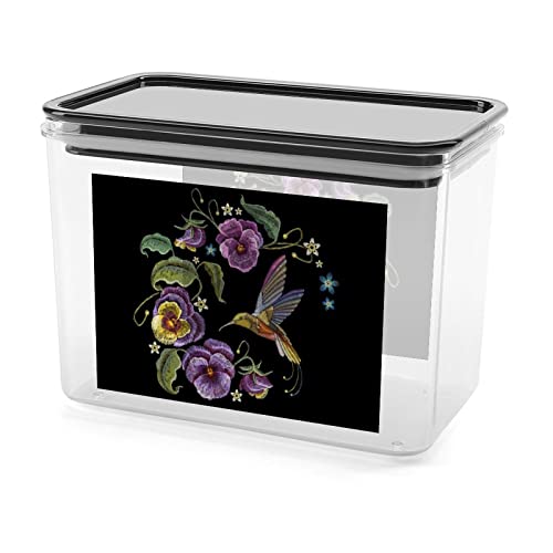 Flowers Hummingbirds Storage Box Plastic Food Organizer Container Canisters with Lid for Kitchen