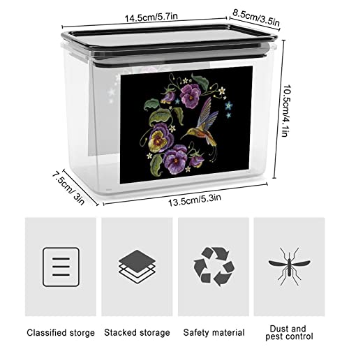 Flowers Hummingbirds Storage Box Plastic Food Organizer Container Canisters with Lid for Kitchen