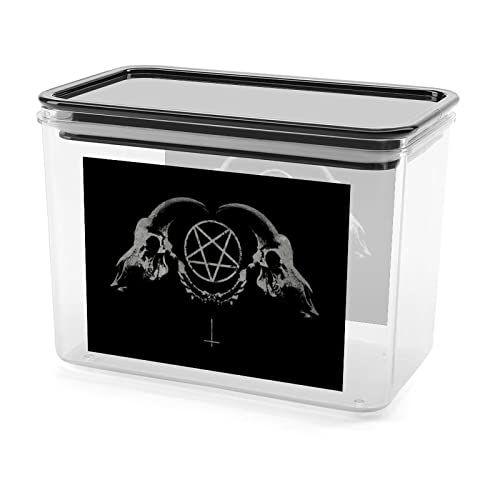 Gothic Occult Satan Penta Symbol Skull Storage Box Plastic Food Organizer Container Canisters with Lid for Kitchen