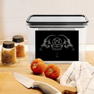Gothic Occult Satan Penta Symbol Skull Storage Box Plastic Food Organizer Container Canisters with Lid for Kitchen