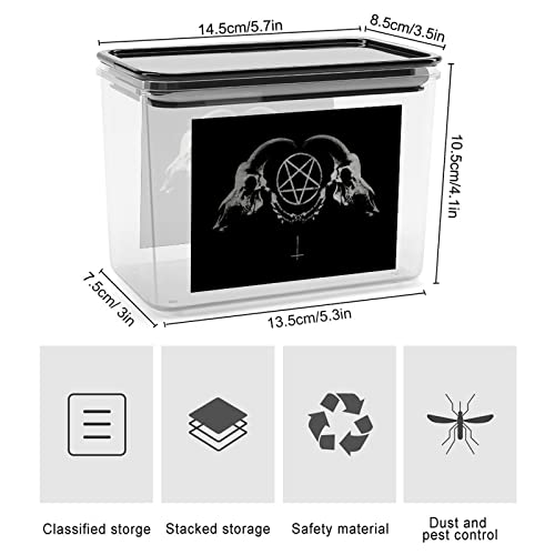 Gothic Occult Satan Penta Symbol Skull Storage Box Plastic Food Organizer Container Canisters with Lid for Kitchen