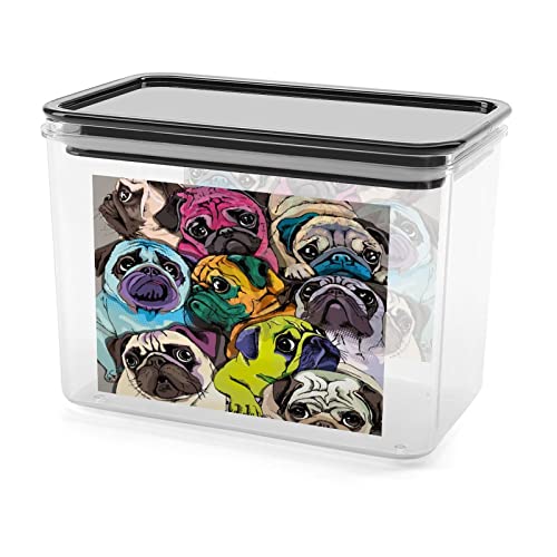 Portrait of Many Pugs Storage Box Plastic Food Organizer Container Canisters with Lid for Kitchen