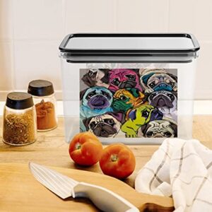 Portrait of Many Pugs Storage Box Plastic Food Organizer Container Canisters with Lid for Kitchen