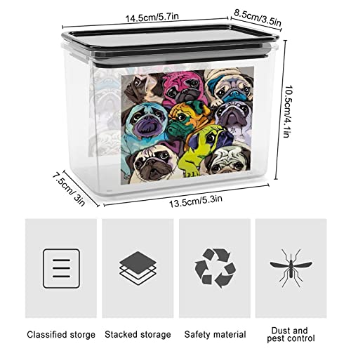 Portrait of Many Pugs Storage Box Plastic Food Organizer Container Canisters with Lid for Kitchen