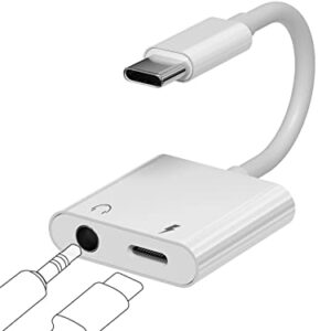 USB Type C to 3.5mm Audio Adapter, 2 in 1 Type-C to AUX Jack with Fast Charging Dongle Cable Cord, USB-C Splitter Compatible with Samsung Galaxy S23 S22 S21 S20, iPad Pro, MacBook, Google Pixel