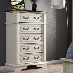 papajet 5 drawers dresser chests for bedroom french country two tone chipped white