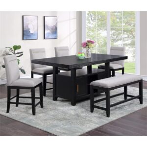 steve silver company yves rubbed charcoal wood counter height storage 6-piece dining set