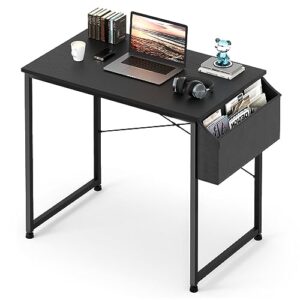 magshion writing computer desk, light walnut modern simple style pc desk with storage bag space saving design for gaming room office