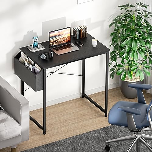 Magshion Writing Computer Desk, Light Walnut Modern Simple Style PC Desk with Storage Bag Space Saving Design for Gaming Room Office