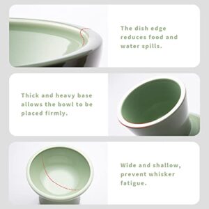 CEEFU Extra Wide Elevated Cat Bowls - Ceramic Cat Food Bowl 6.2" Raised Cat Food Bowls Elevated Shallow Cat Food Dish, Whisker Fatigue, Lead & Cadmium Free, 5" Good Height for Cat Feeding, Green