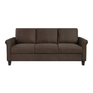 lexicon kenmare fabric upholstered sofa with roll arms in chocolate color