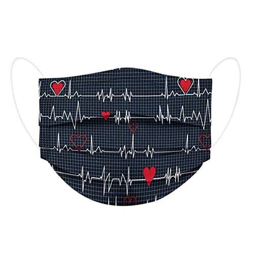 50Pcs Valentines Face_Masks for Women Heart Print Mouth Dustproof Adult Holiday Face Protective Heart Print Face_Mask