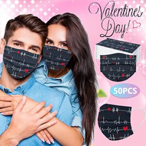 50Pcs Valentines Face_Masks for Women Heart Print Mouth Dustproof Adult Holiday Face Protective Heart Print Face_Mask