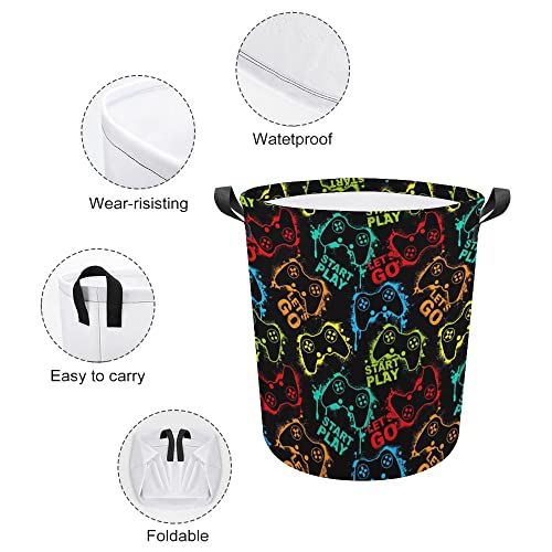 Gaming Controller Gamer Art Foldable Storage Basket Game Laundry Basket Waterproof Laundry Boys Hamper Dirty Clothes Organizer Bag Gift Bin for Living Room Boys Room Bedroom Bathroom Gamer Room Decor