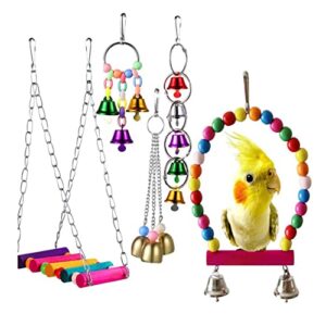 5pcs toy chewing birds cockatiels small conures hanging macaws wooden hammock amusing finches bird accessories cage creative pet love parakeets parrot parrots bell perch for swing