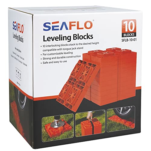 SEAFLO Heavy Duty RV Leveling Blocks Compatible with Single Wheels, Double Wheels, Hydraulic Jacks, Tongue Jacks and More Orange 10 Pack