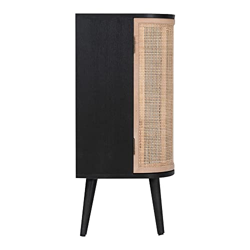 Benjara Dana 47 Inch Wood Sideboard Cabinet, 3 Drawers, Rattan Doors, Modern, Brown and Black