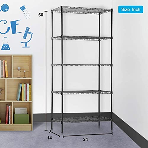 Mini Adjustable 5-Tier Black Wire Shelving, MGHH Cable Rack Mini Shelving Unit Storage Unit Metal Rack