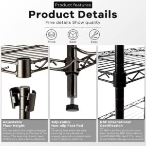 Mini Adjustable 5-Tier Black Wire Shelving, MGHH Cable Rack Mini Shelving Unit Storage Unit Metal Rack