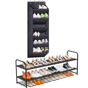 sleeping lamb long 2-tier stackable wide shoe rack for closet and black shoe organizer over the door for samll space storage