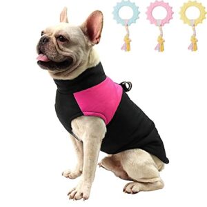 color block warm dog coat vest jacket waterproof coat with leash hole for dogs pink l
