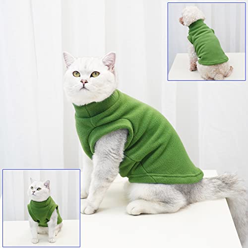 Dog Fleece Vest Warm Jacket Pullover Fleece Dog Sweater Cold Weather Cat Dog Clothes Coat Hoodie for Small Medium Dogs Green XL