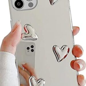 Shinymore iPhone 13 Pro Mirror Case Flexible Cute Heart Soft Silicone Clear Makeup Mirror Women Girls Shockproof Protect Cover Case for iPhone 13 Pro