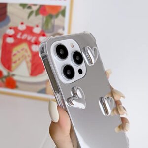 Shinymore iPhone 13 Pro Mirror Case Flexible Cute Heart Soft Silicone Clear Makeup Mirror Women Girls Shockproof Protect Cover Case for iPhone 13 Pro