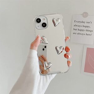 Shinymore iPhone 13 Pro Mirror Case Flexible Cute Heart Soft Silicone Clear Makeup Mirror Women Girls Shockproof Protect Cover Case for iPhone 13 Pro