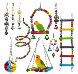 bird swings for parrort,parrot birds swing chewing toys,10 pack bird swings cage accessories for parrot,parakeets,cockatiels,lovebirds and small pets (bird parakeet swing toys)