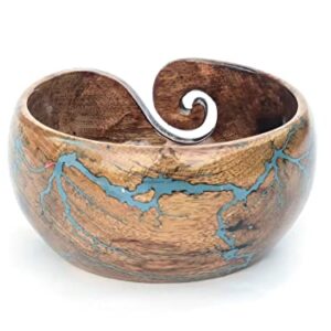 Rosewood Epoxy Resin Yarn Bowl for Multilple Uses - Lichtenberg Figure Yarn Bowl for Knitting and Crochet Holder/Yarn Storage Bowl (7"x4") (Sky-Blue)