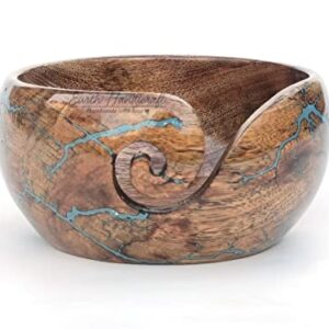 Rosewood Epoxy Resin Yarn Bowl for Multilple Uses - Lichtenberg Figure Yarn Bowl for Knitting and Crochet Holder/Yarn Storage Bowl (7"x4") (Sky-Blue)