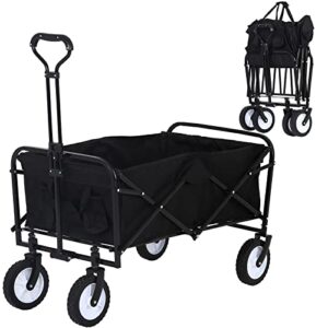 hklgorg folding collapsible wagon cart with wheels heavy duty beach wagon outdoor grocery wagon cart portable folding utility wagon cart with handle for camping, outdoor, black