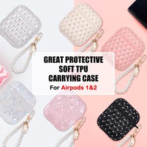 Glitter Diamond Design for AirPods 1/2 Case with Pearl Wrist Chain Keychain,Clear Sparkle Bling Cristal Protective Skin Cover for Airpod 2nd Generation TPU Shock Proof for Women Girls