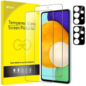 jetech screen protector for samsung galaxy a52 / a52 5g / a52s 5g with camera lens protector, tempered glass film, hd clear, 2-pack each