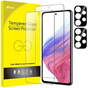 jetech screen protector for samsung galaxy a53 5g with camera lens protector, tempered glass film, hd clear, 2-pack each