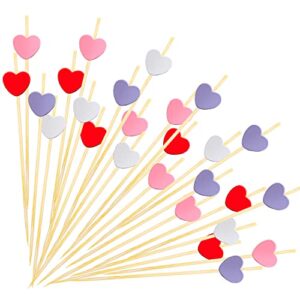 yssai 200 counts heart shaped cocktail picks heart fancy toothpicks 4.7 inch handmade bamboo cocktail skewers sticks for valentine's day wedding mother's day festival party favor red pink purple white